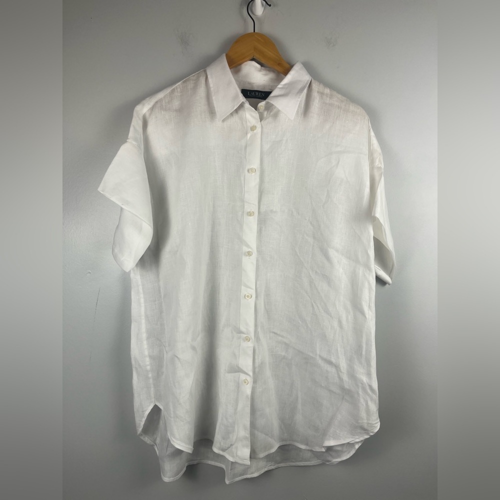 Lauren Ralph Lauren white line button down blouse size large